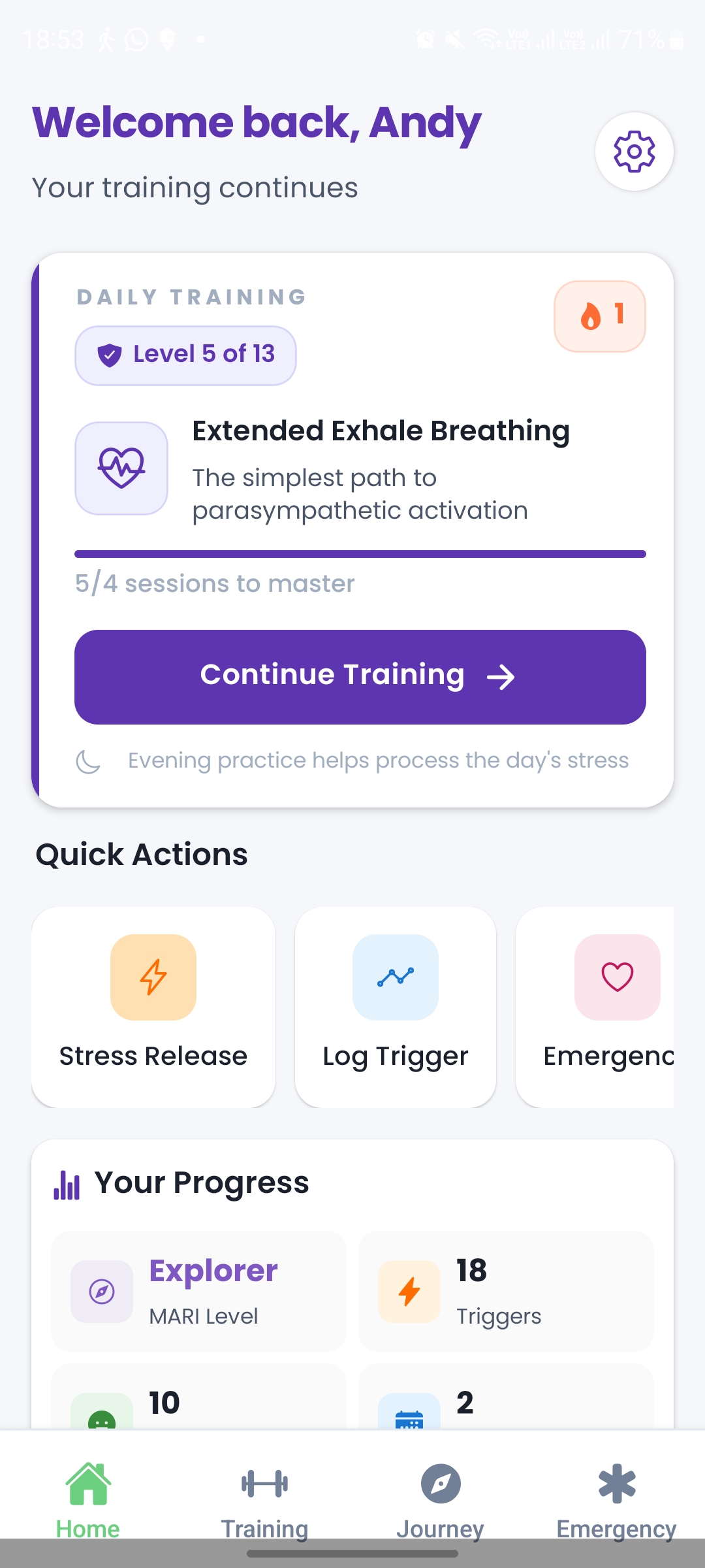 MindArmor Home Screen - Daily Stress Tracking